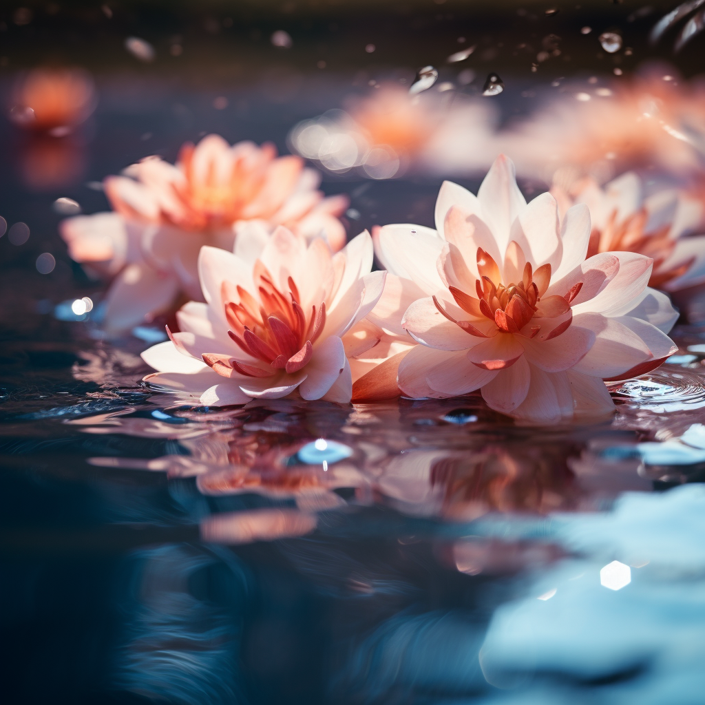 Beautiful flower petals reflecting in water