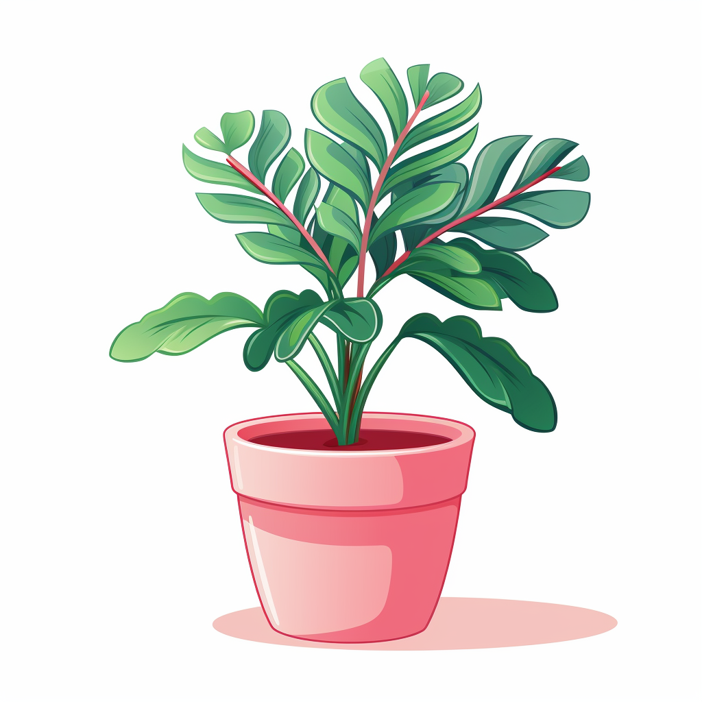 Flower Pot with Room Plant Cartoon