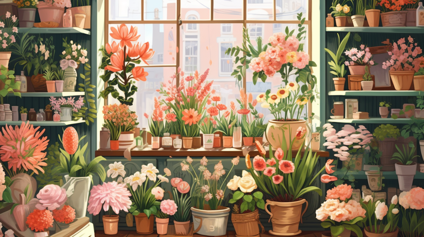 Colorful flower shop illustration