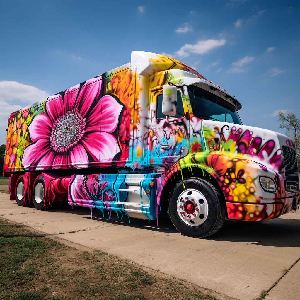 Colorful flower spray painted truck