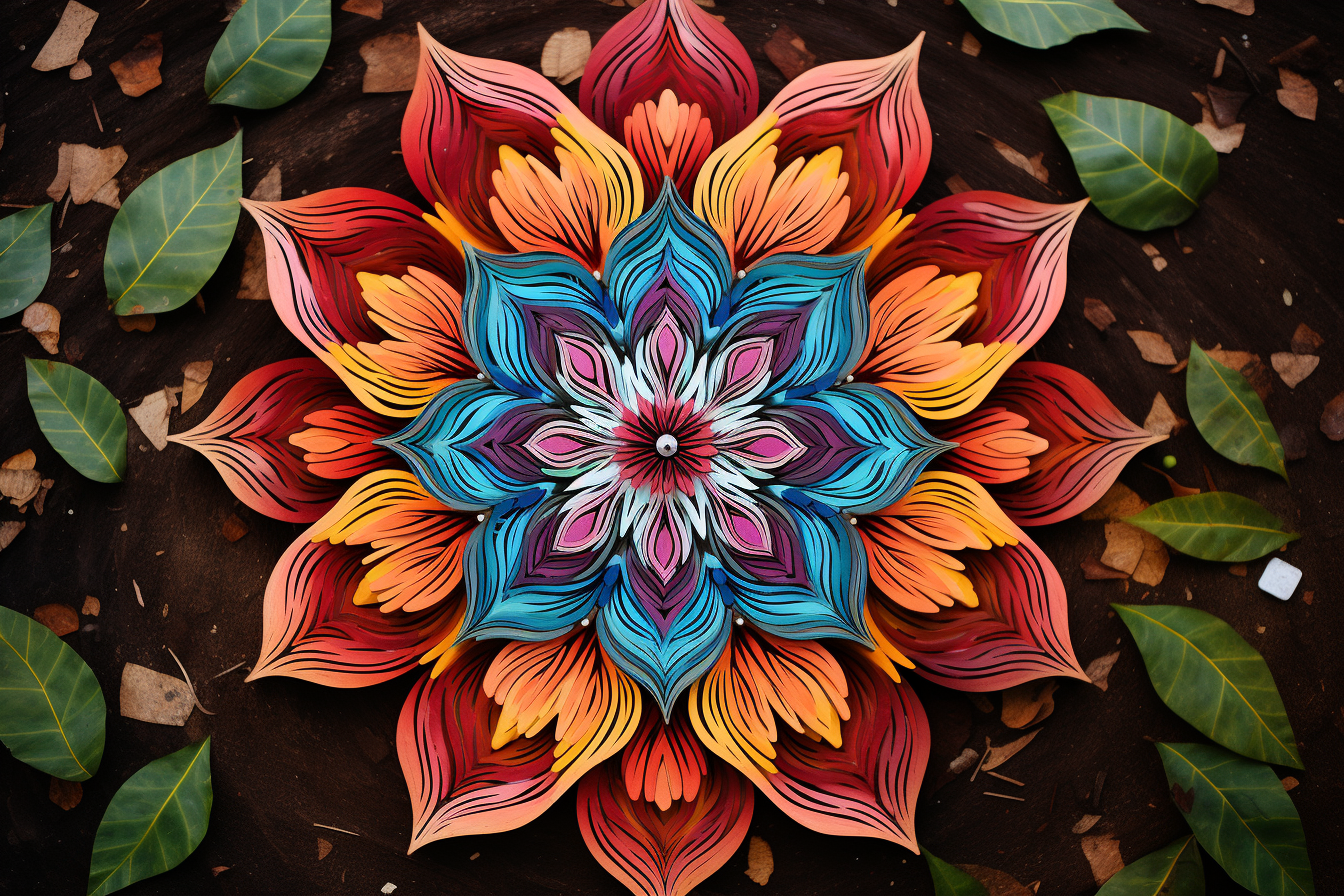 Colorful flower-shaped mandala drawing