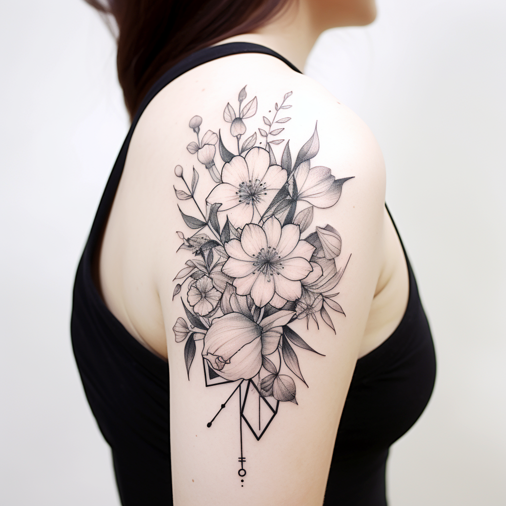 Beautiful flowers tattoo with geometric shapes