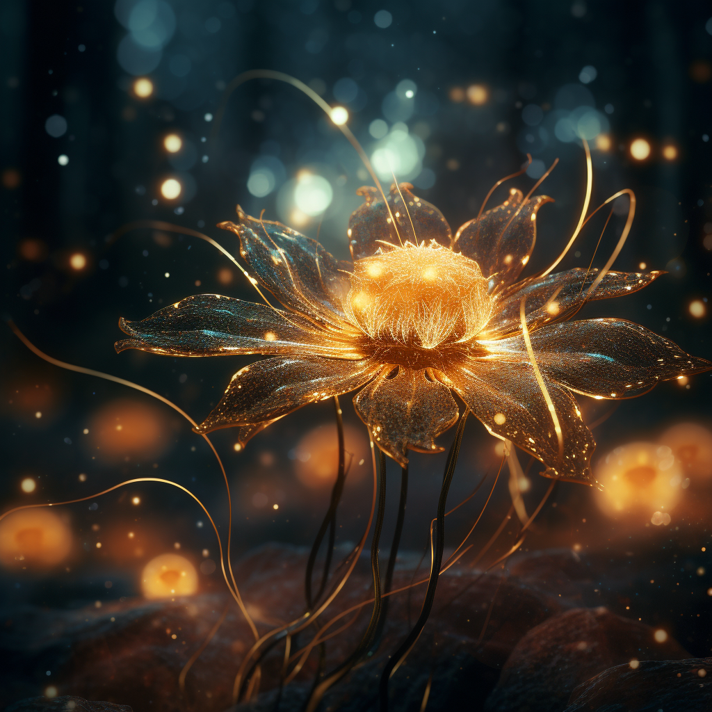 Colorful flowers with golden sparks and streaks