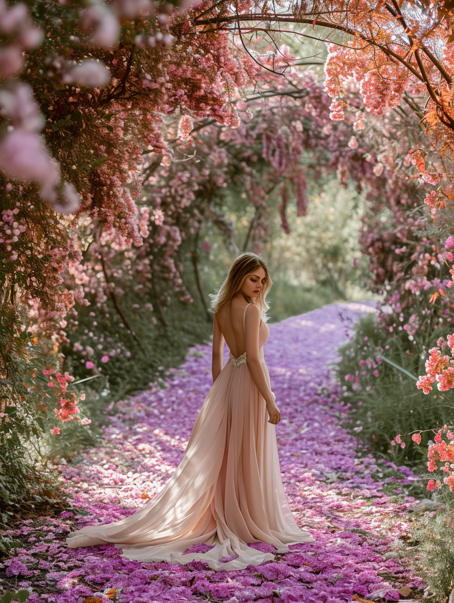 Woman in Maxi Dress Among Flowers