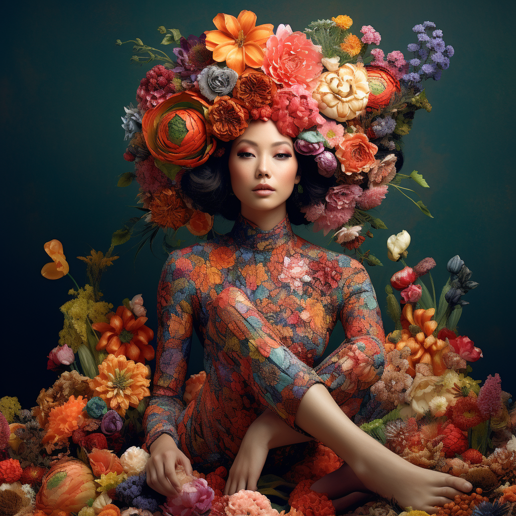 Gorgeous flower woman with vibrant petals