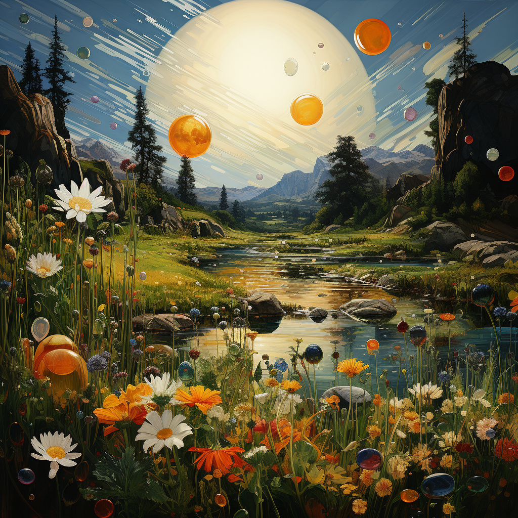 Planets viewed from a flowery meadow