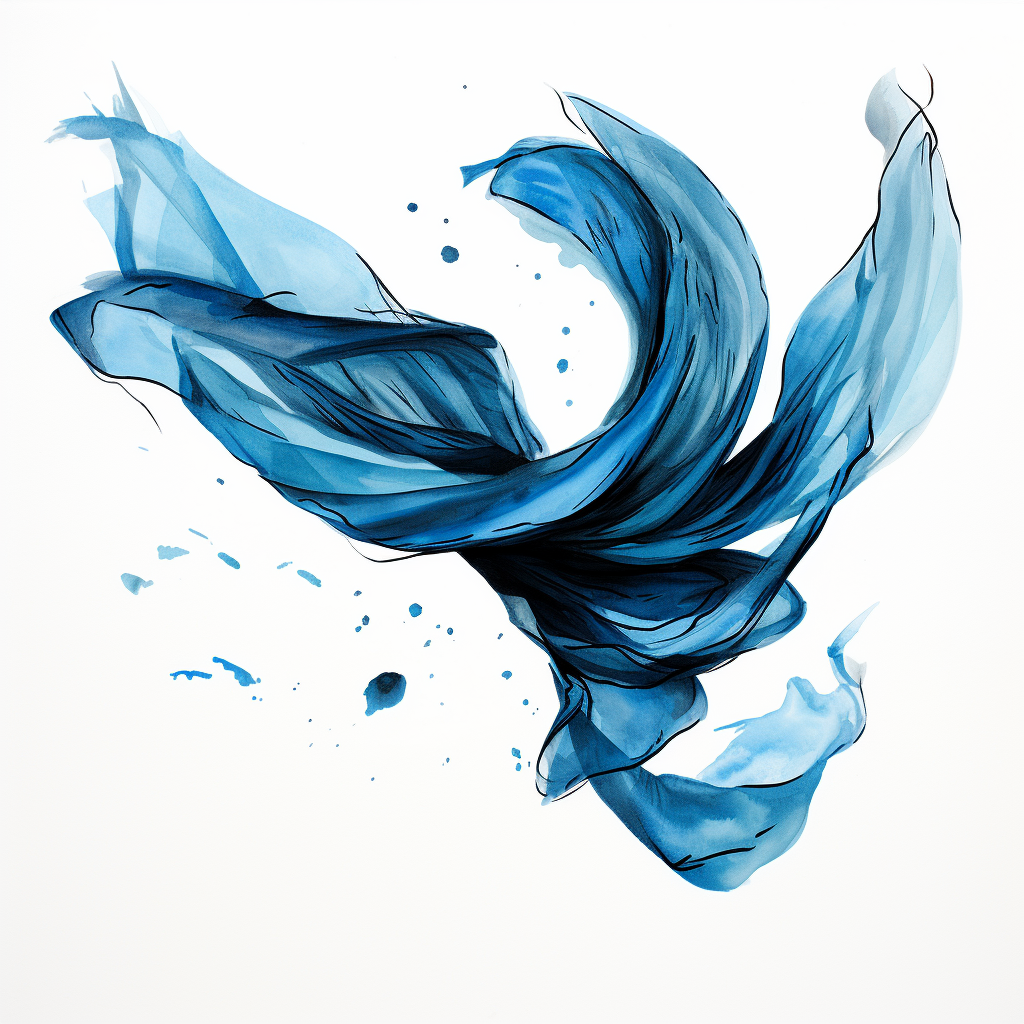 Flowing blue scarf on white background