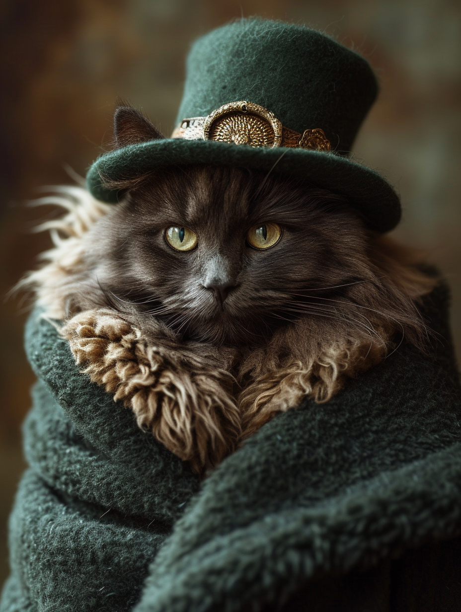 cute black cat playing leprechaun