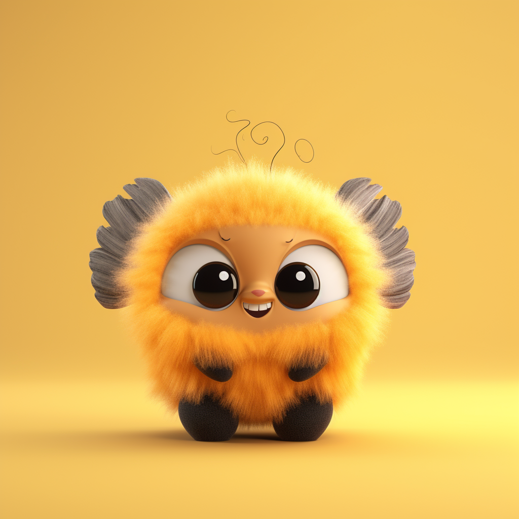 Cute fluffy bumblebee character on a simple background