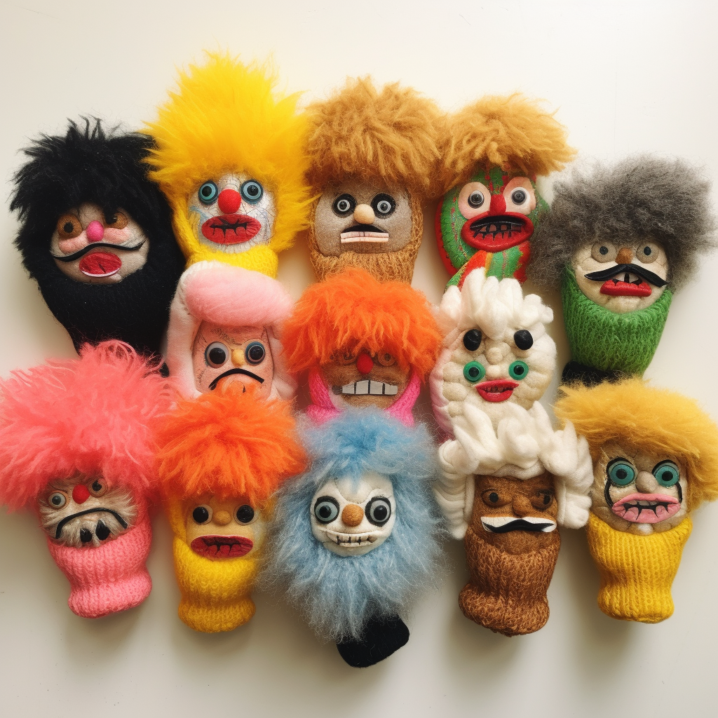 Colorful fluffy finger puppet characters