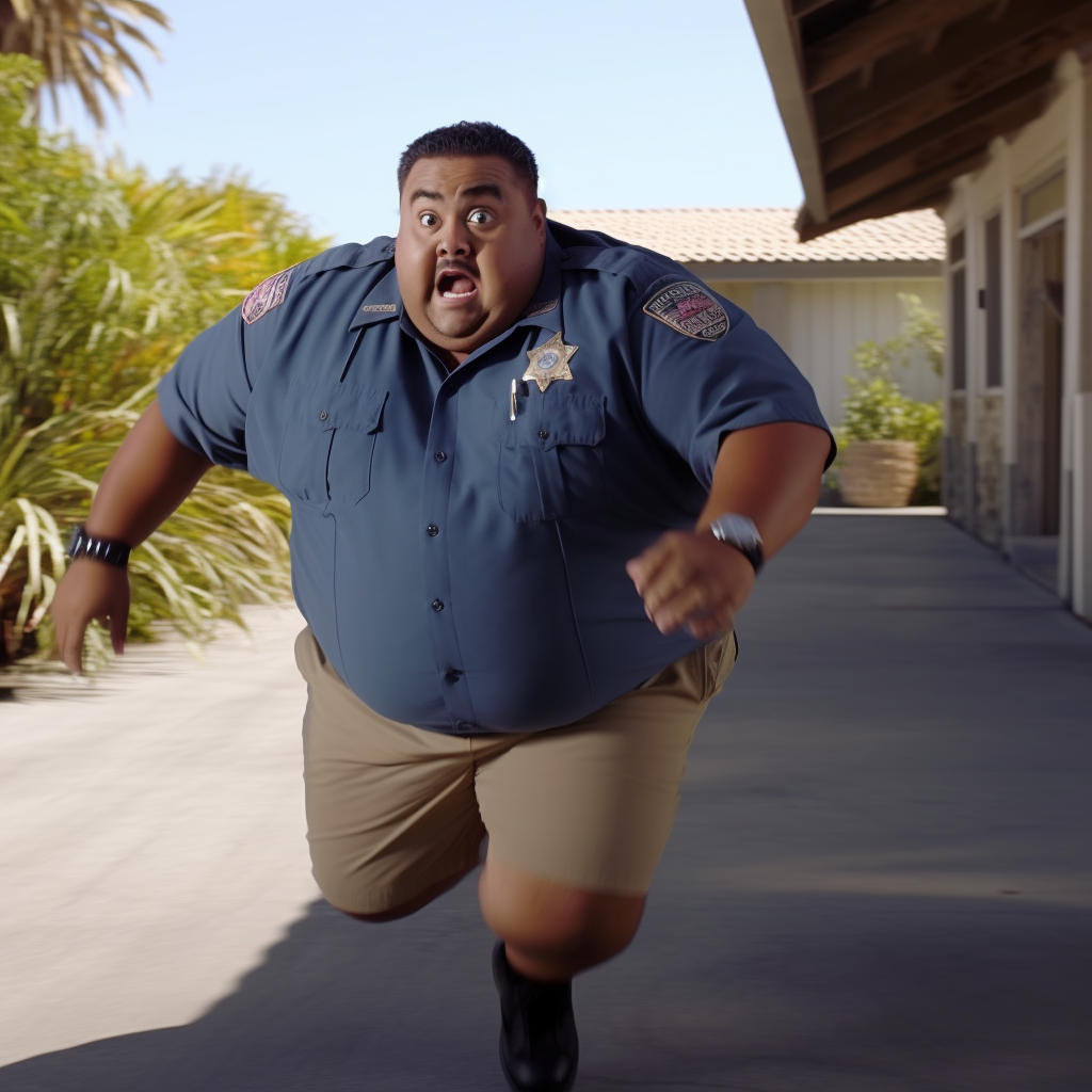 Humorous image of Gabriel Iglesias running from the police