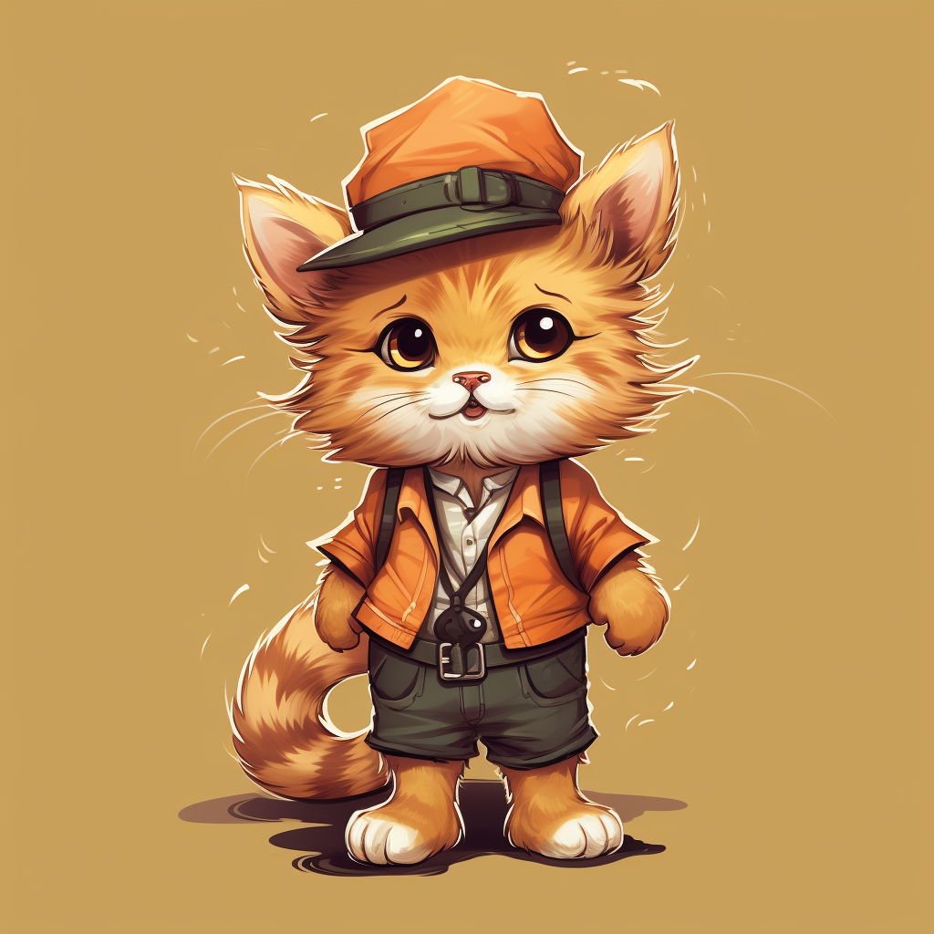 Adorable Fluffy Orange Cat with Hat and Shirt