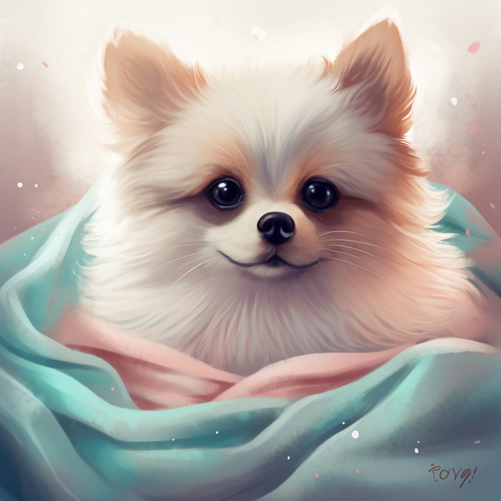 Adorable fluffy Pomeranian puppy in a cozy room