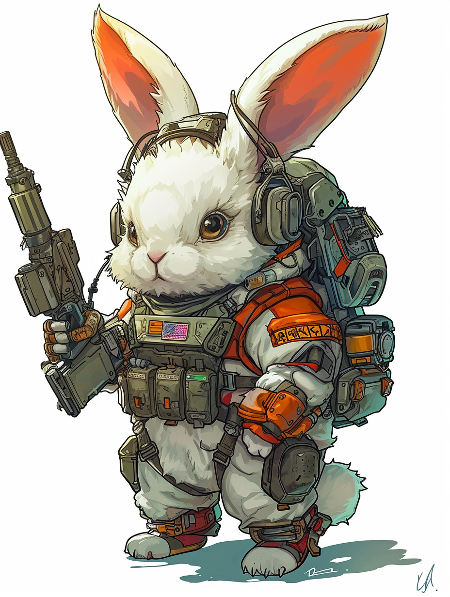 Fluffy Rabbit in Anime Arm Suit