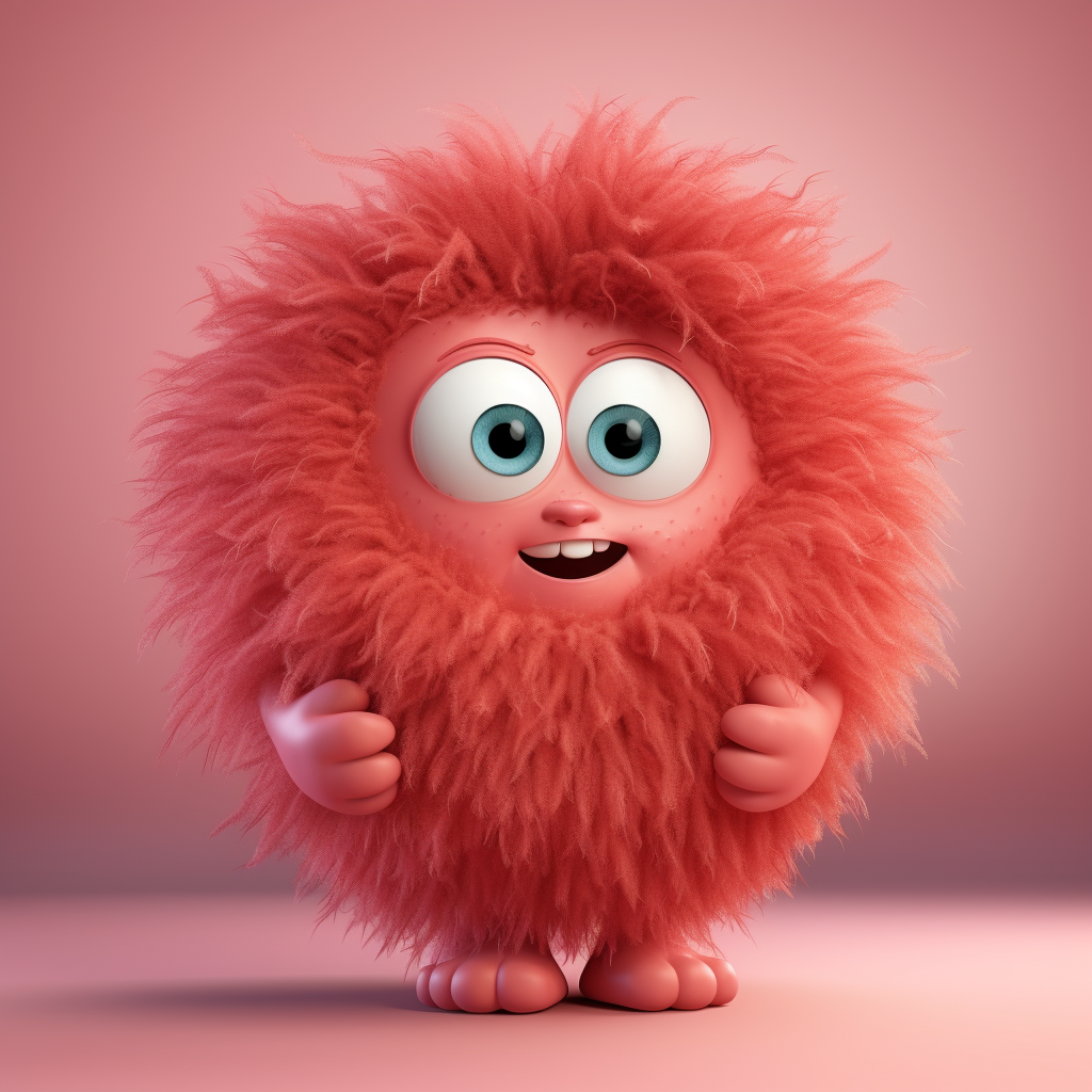 Fluffy Red Mop Cartoon Character Illustration