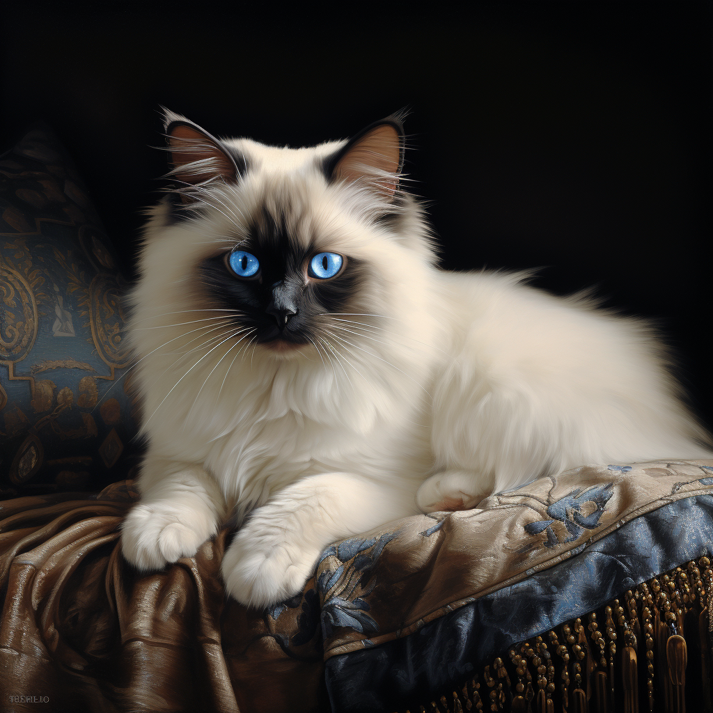 Fluffy Birman Cat with Blue Eyes