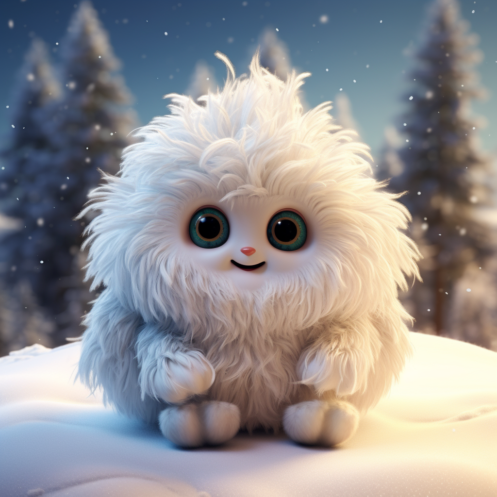 Cute fluffy snowy alien creature