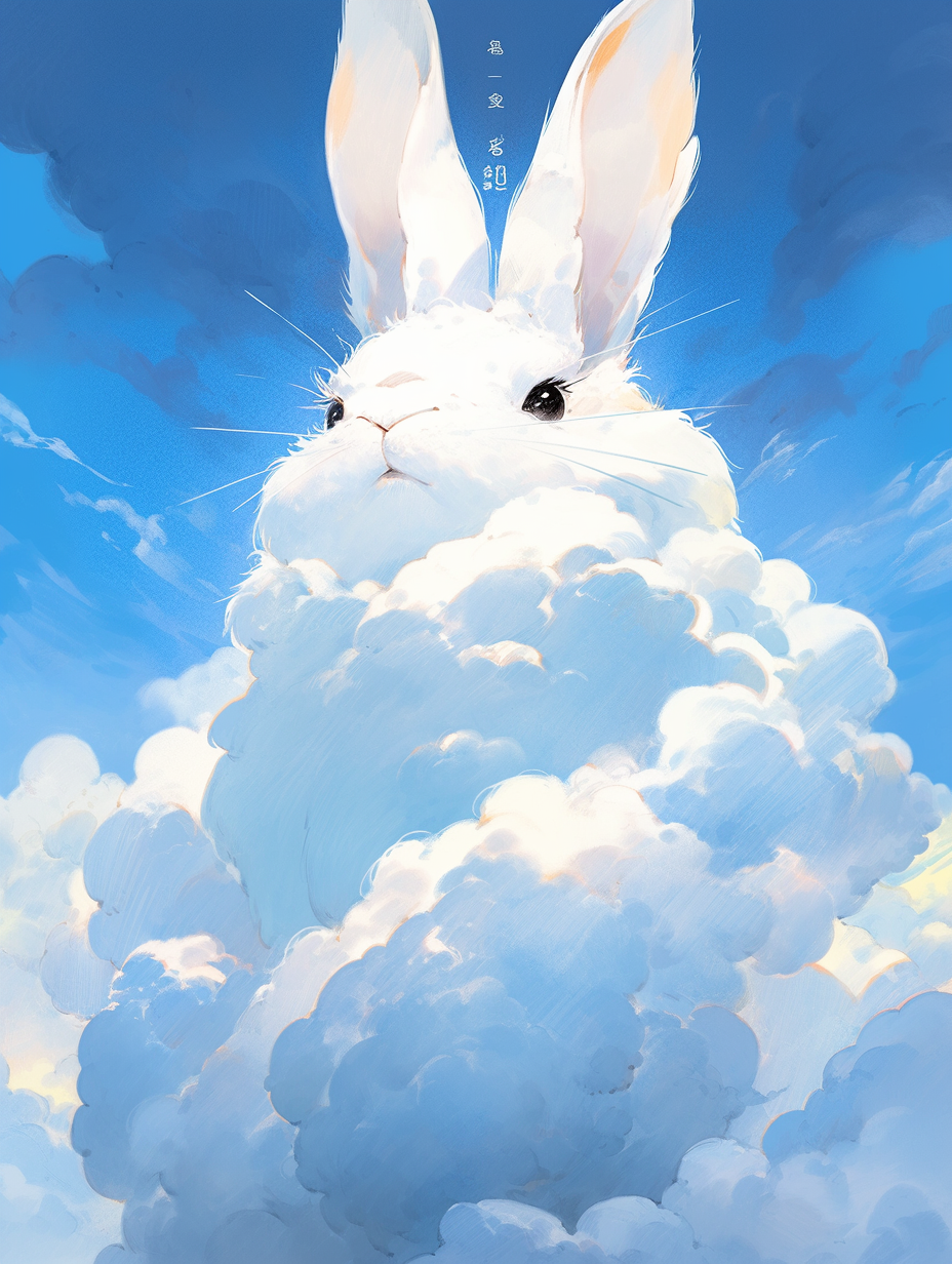 Smiling cloud rabbit in blue