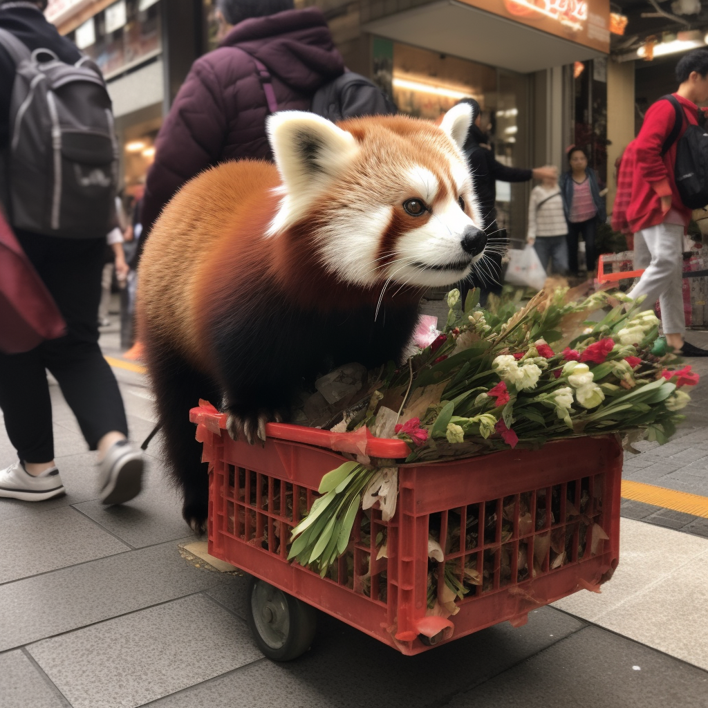 Cute red panda shopping in Shibuya