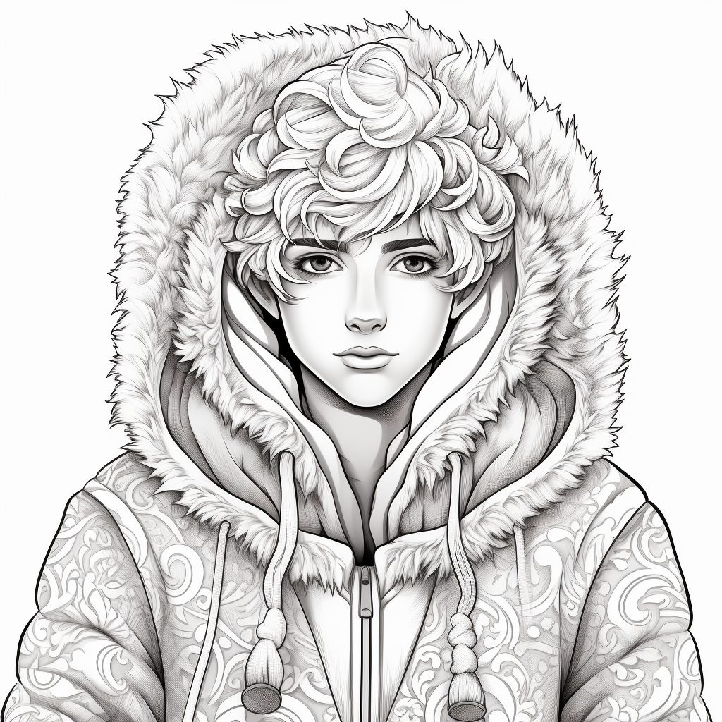 Ken in fluffy wool hoodie coloring page