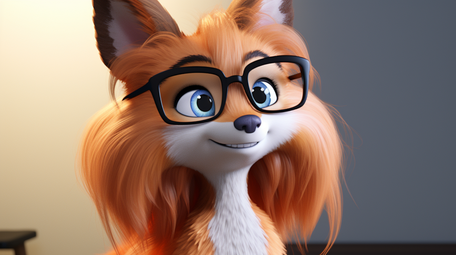 Cute fluffy fox wearing study glasses