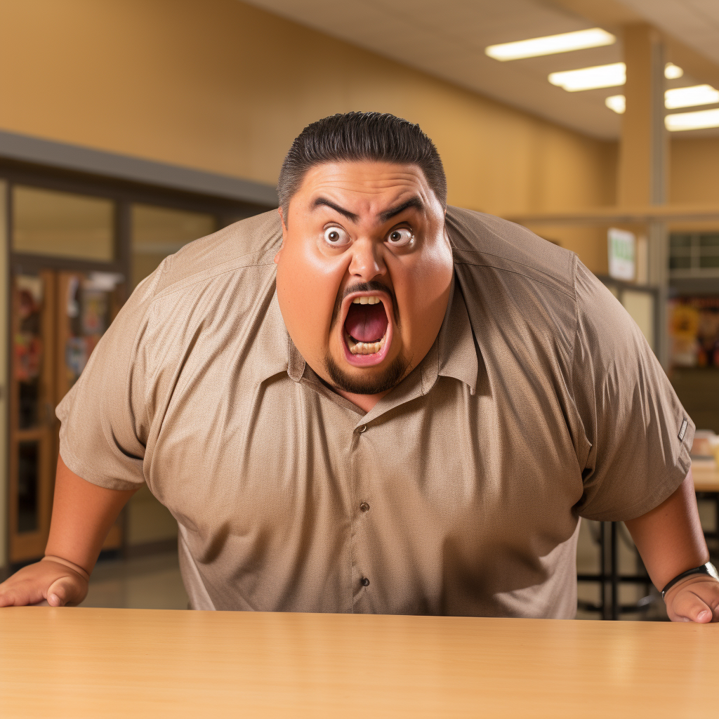 Fluffy Gabriel Iglesias Angry Face in School Cafeteria