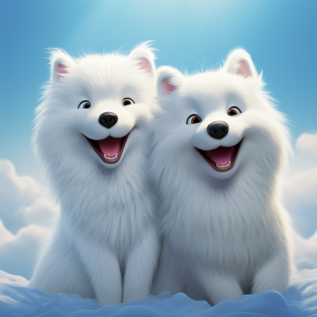 Two adorable fluffy Samoyeds