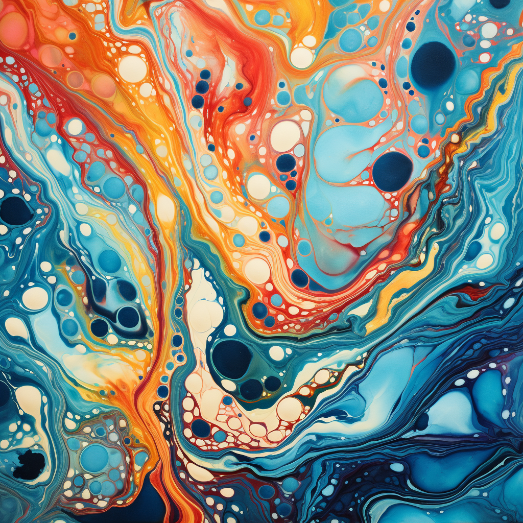 Vibrant fluid acrylic marbled paper design