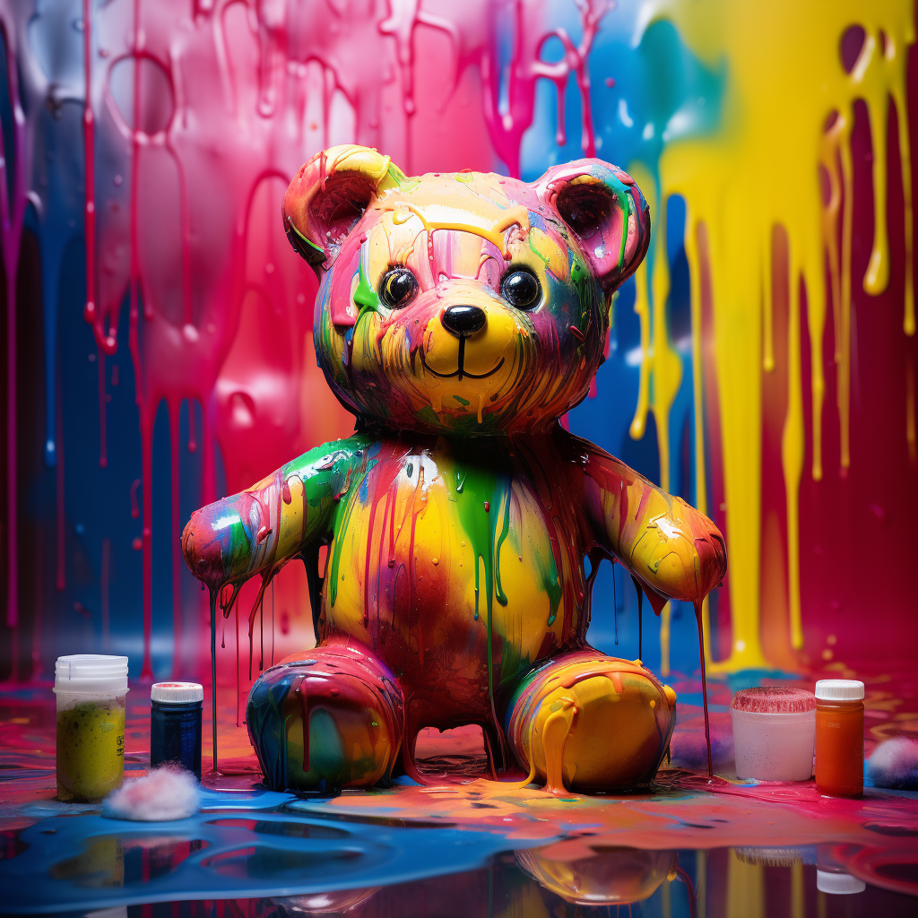 Colorful fluid paint toy bear