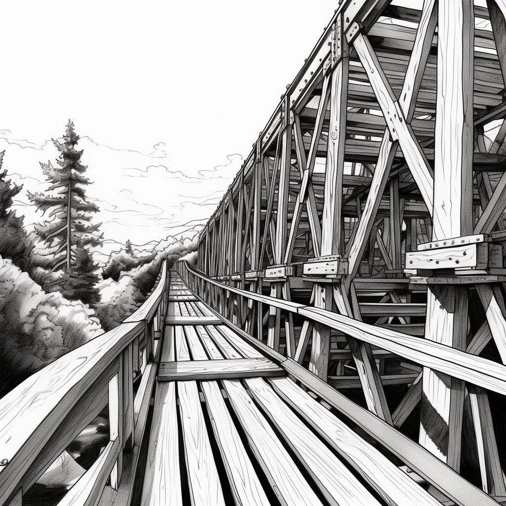 Simple drawing of flume trestle bridge