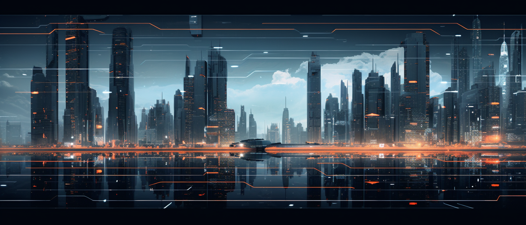 Detailed sci-fi city film frame