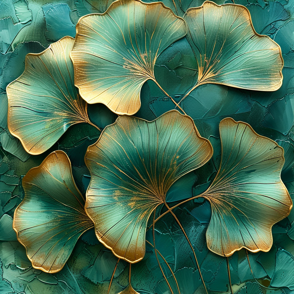 Ginkgo leaves in fluorescent green and gold