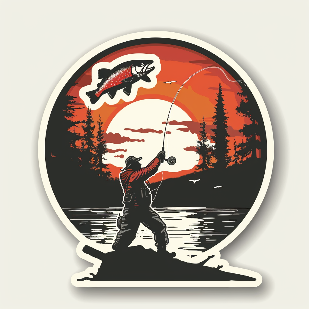 Fly fisherman sticker art trout