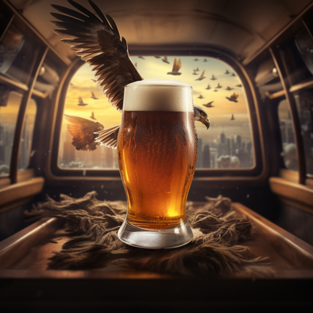 Flying beer with airplane wings