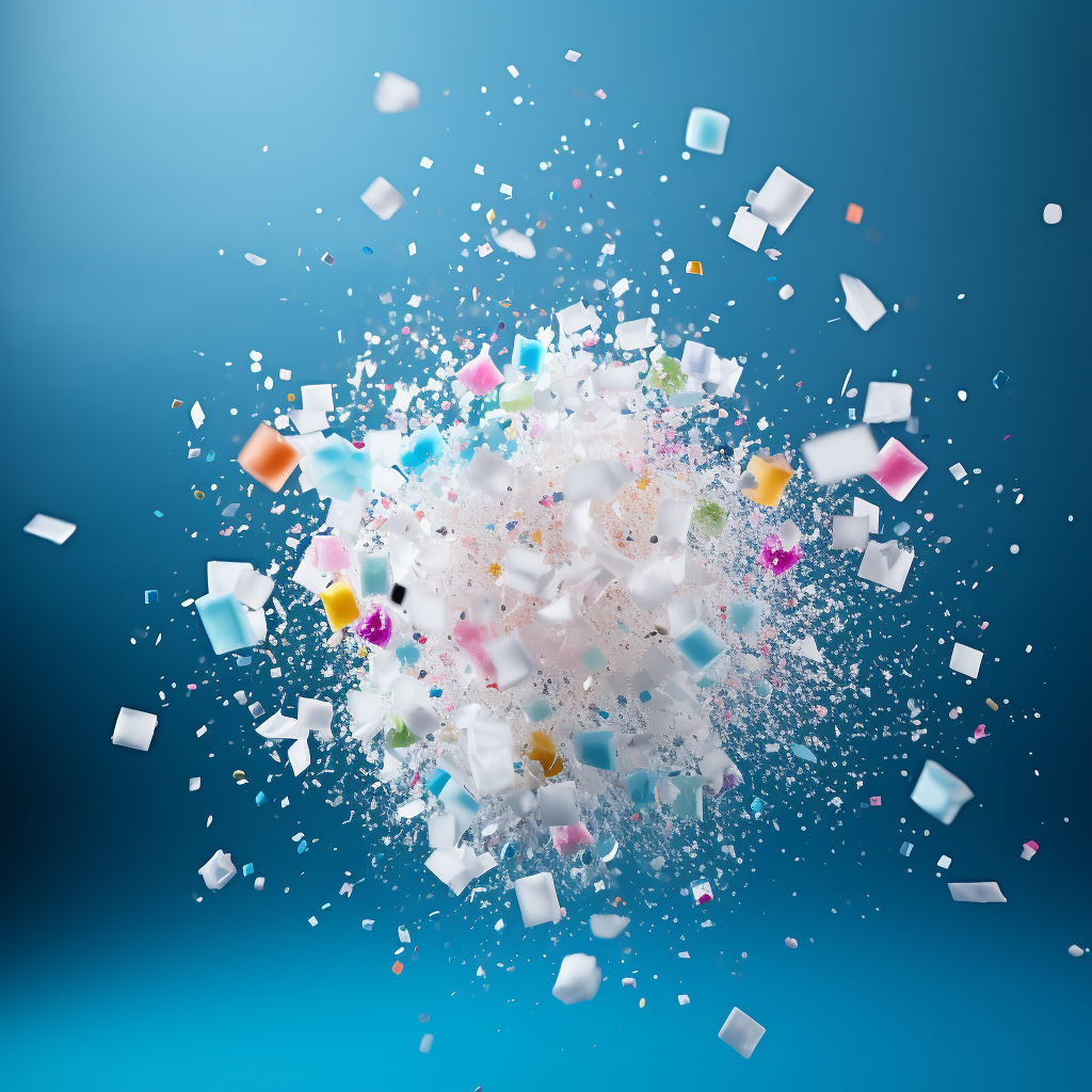 Colorful flying confetti with snow crystal on blue background