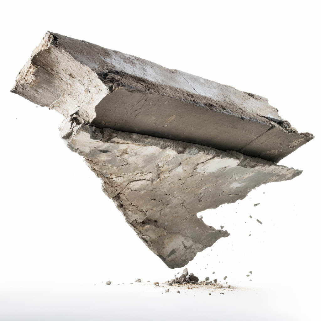 Flying concrete fragment on white background