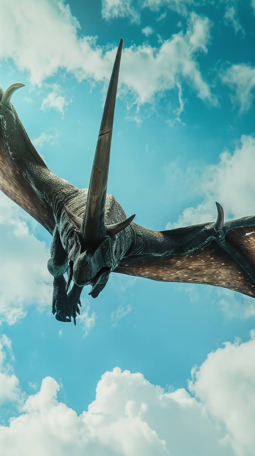 flying dinosaur long horns sky