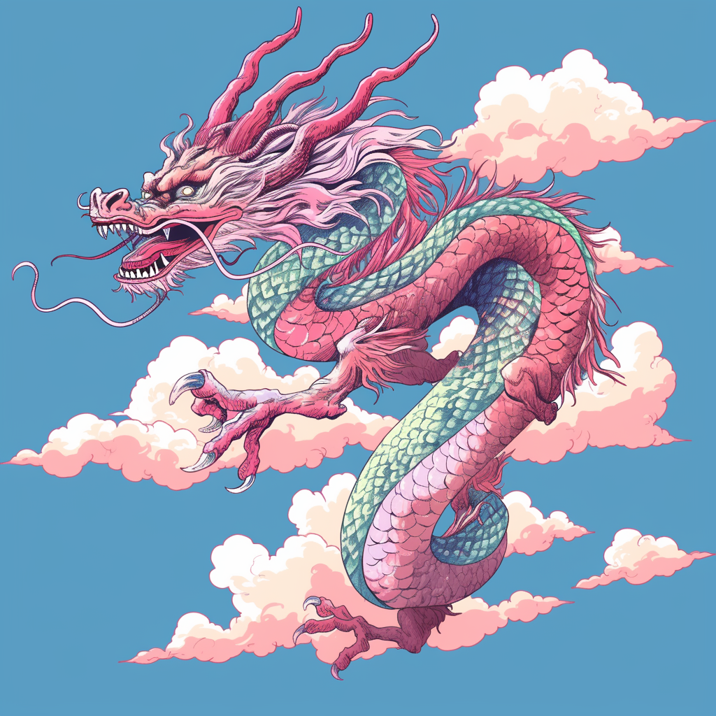 Flying Dragon Retro Flat Illustration