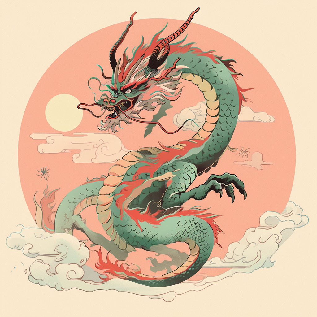 flying dragon retro flat riso print