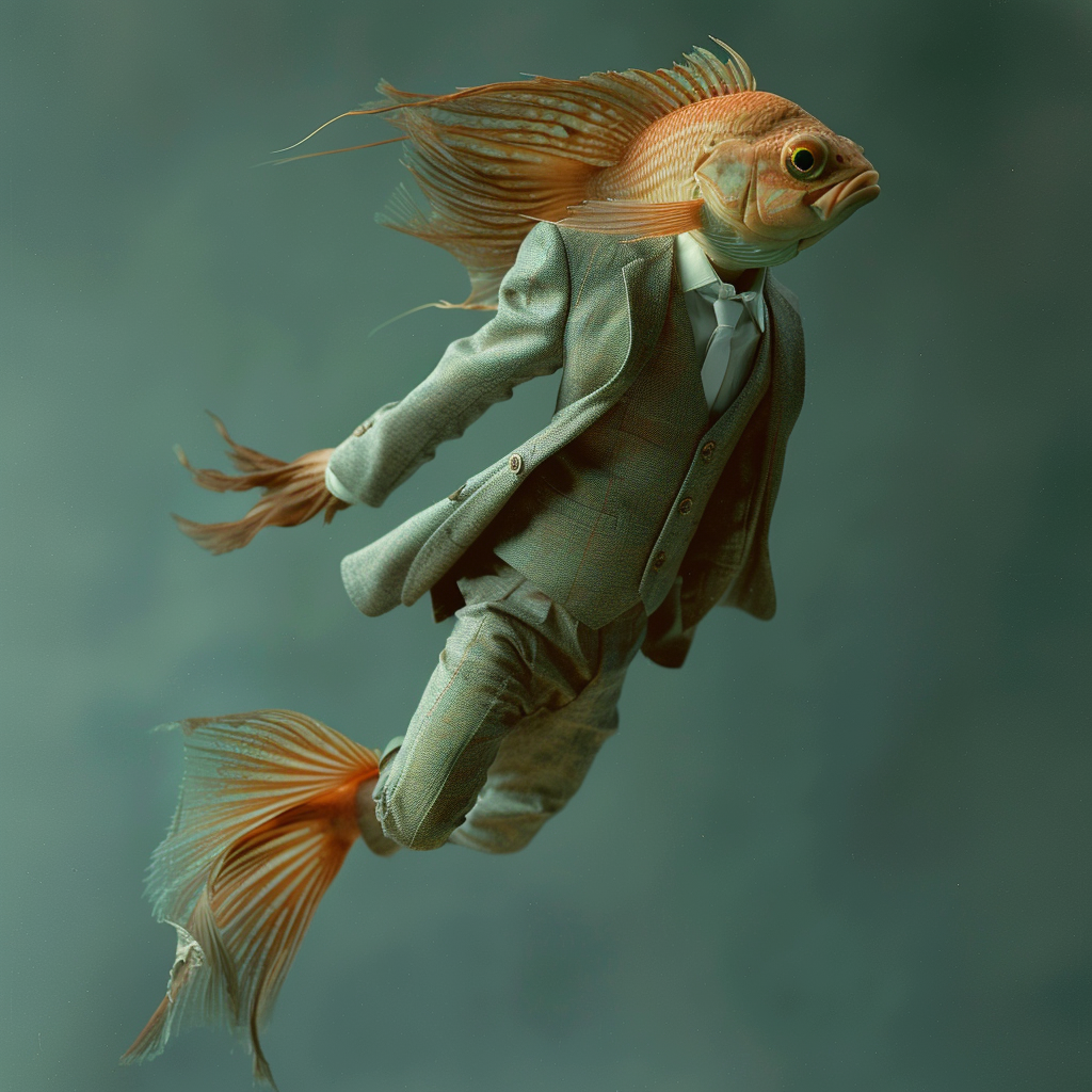 flying fish in suit