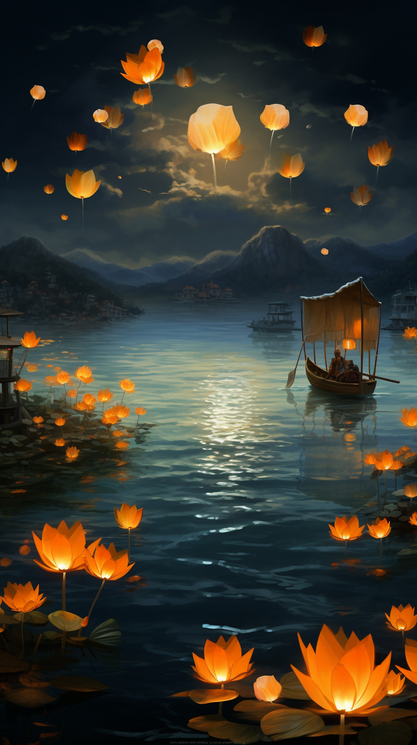 Swimming Lanterns in a Nighttime Ocean