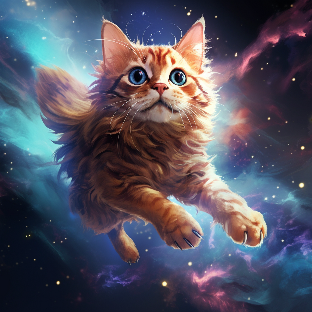 Colorful flying cat with nebula pattern