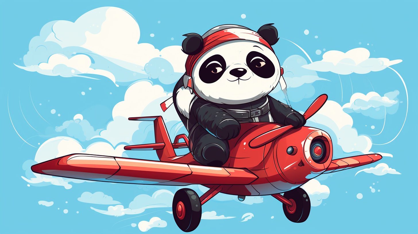 Cute panda pilot flying plane