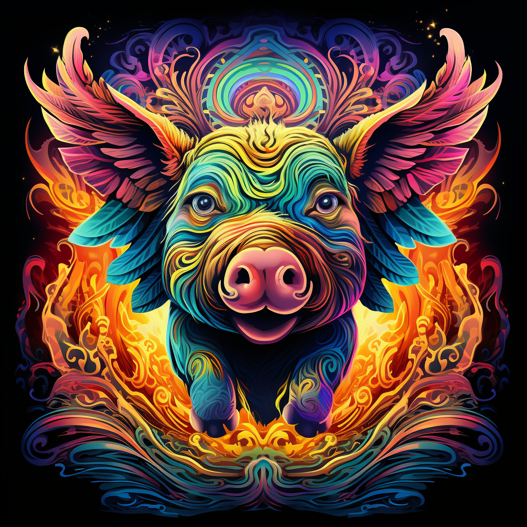 Colorful Flying Pig in Psychedelic Art