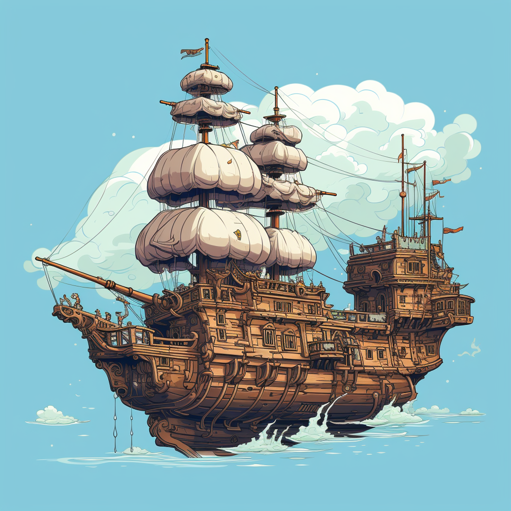 Pixel art of flying steampunk pirate ship