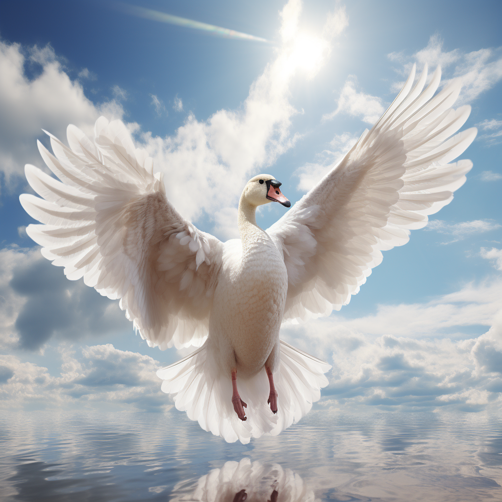 Beautiful Swan Flying in Sky