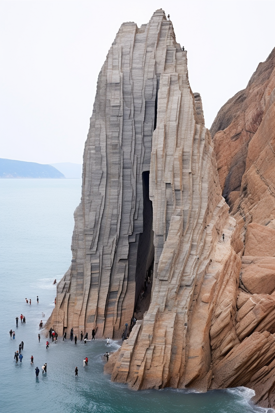 Skyscraper Carved into Rock by the Ocean - MidJourney Prompt Image