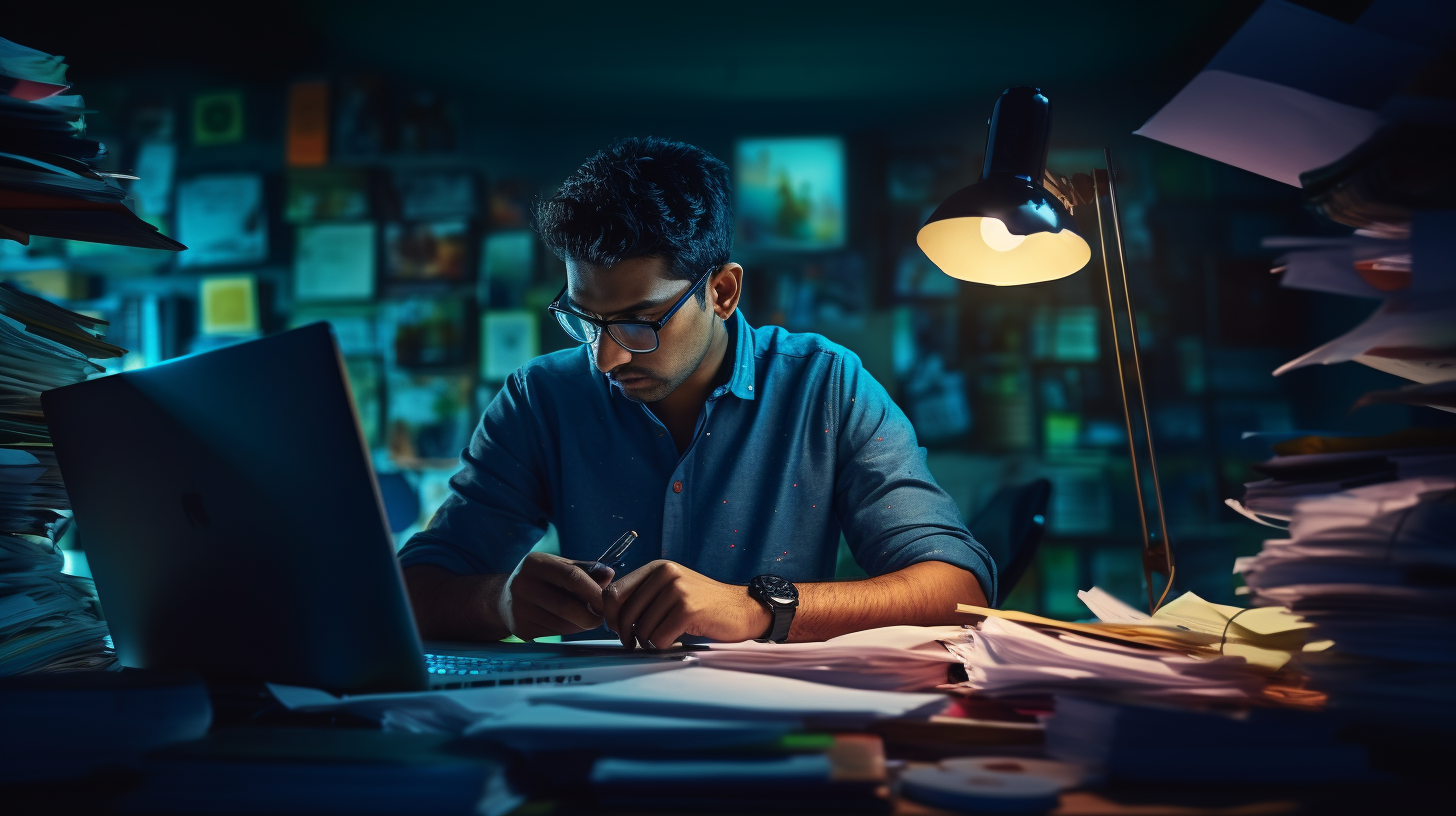 Indian-American man working on laptop