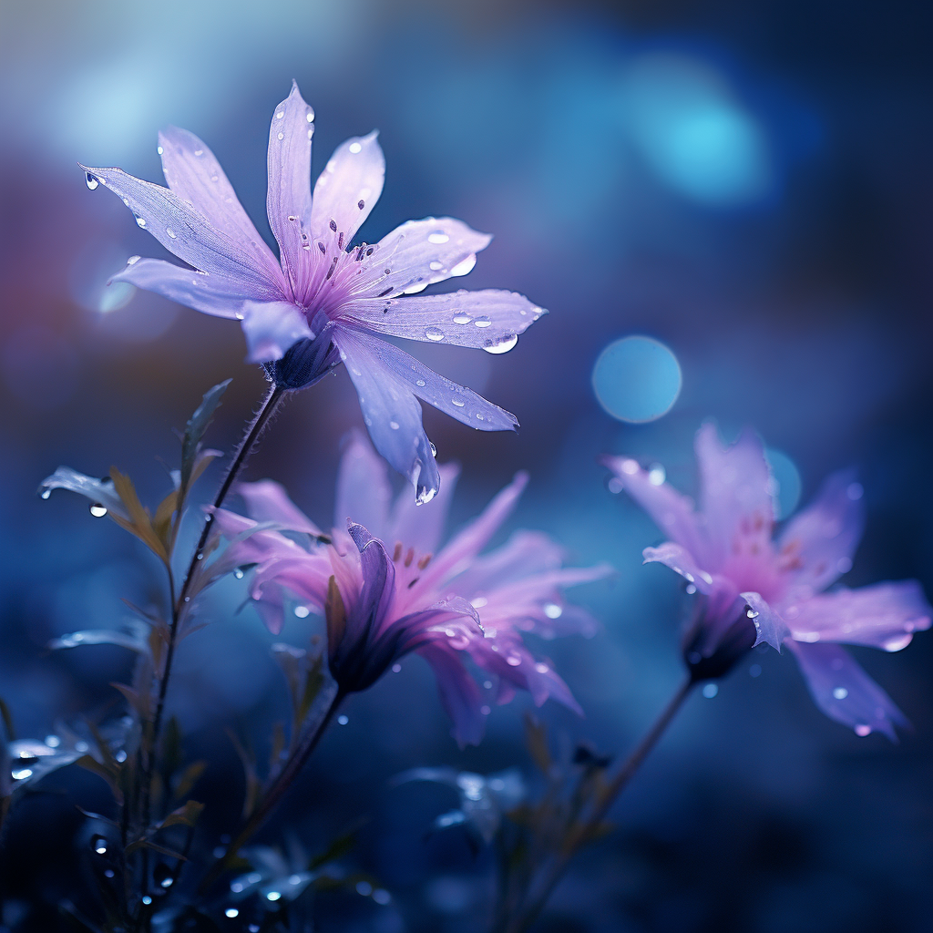 Violet Blue Flowers in Fog