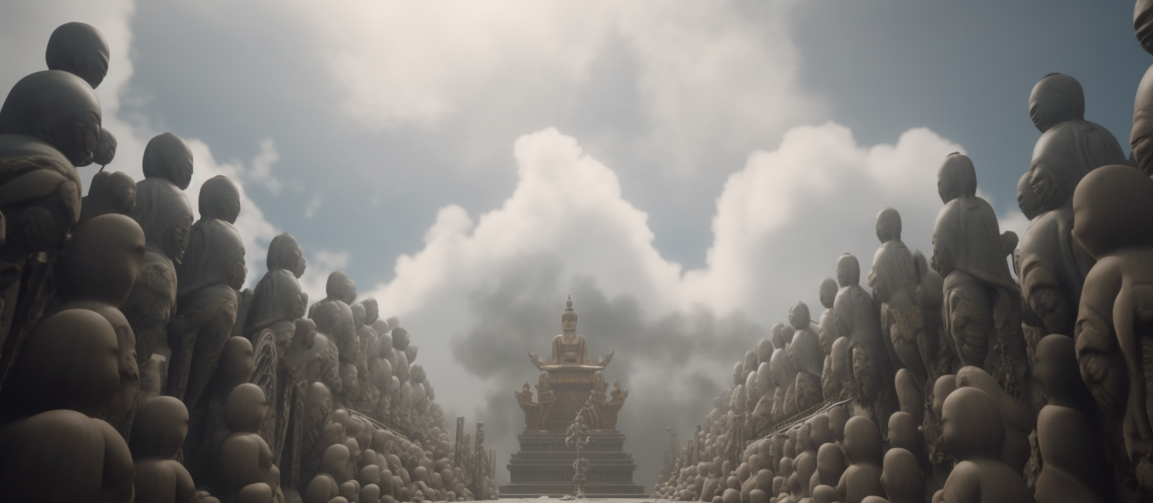 Cloudy scene with Budda gods